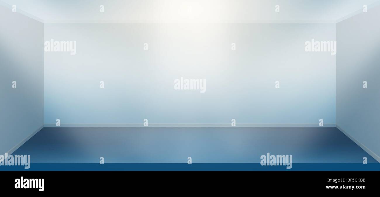 Illuminated realistic studio blue background. Presentation decorations. Room empty space. Showroom concept. Vector illustration Stock Vector
