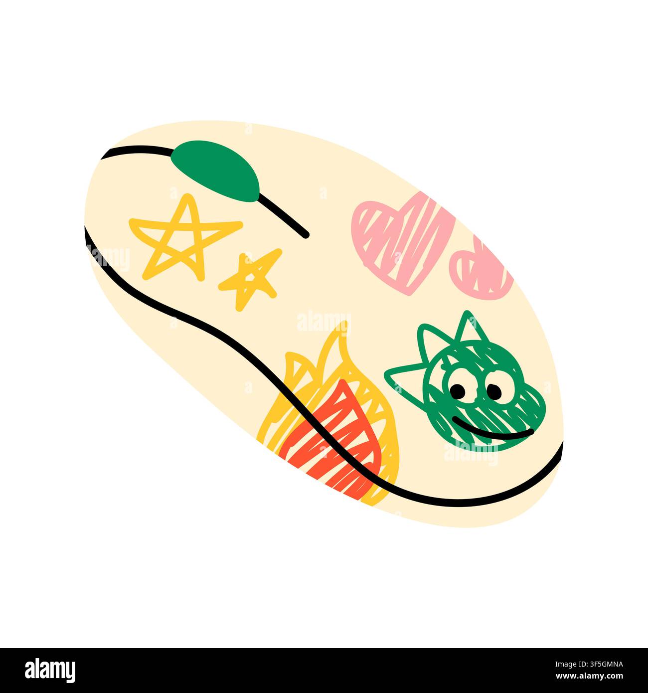 Cute doodle computer mouse with dragon pattern Stock Vector