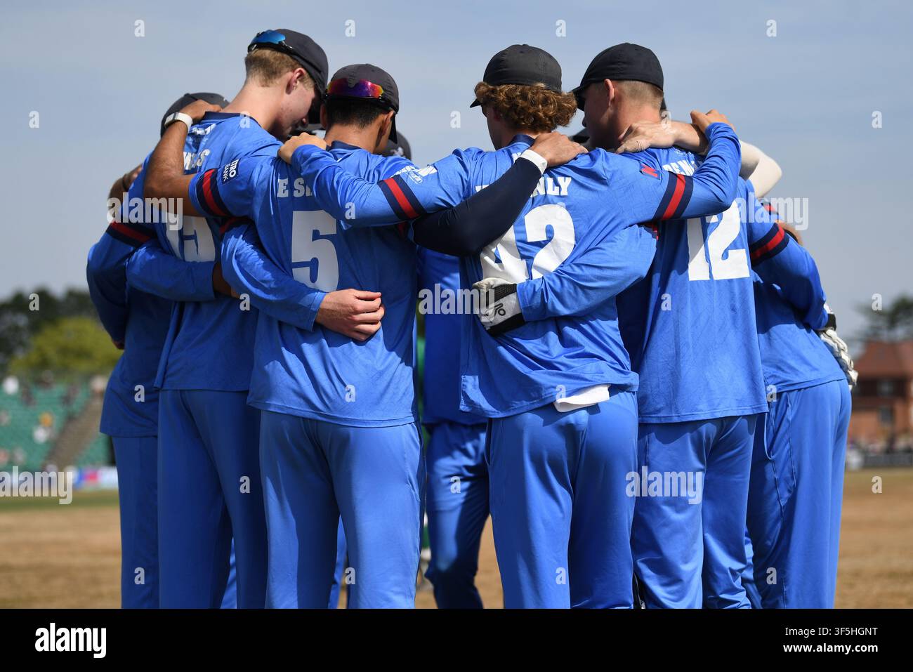 Beckenham, England. 2nd Aug 2026. Kent huddle during the Metro Bank One ...
