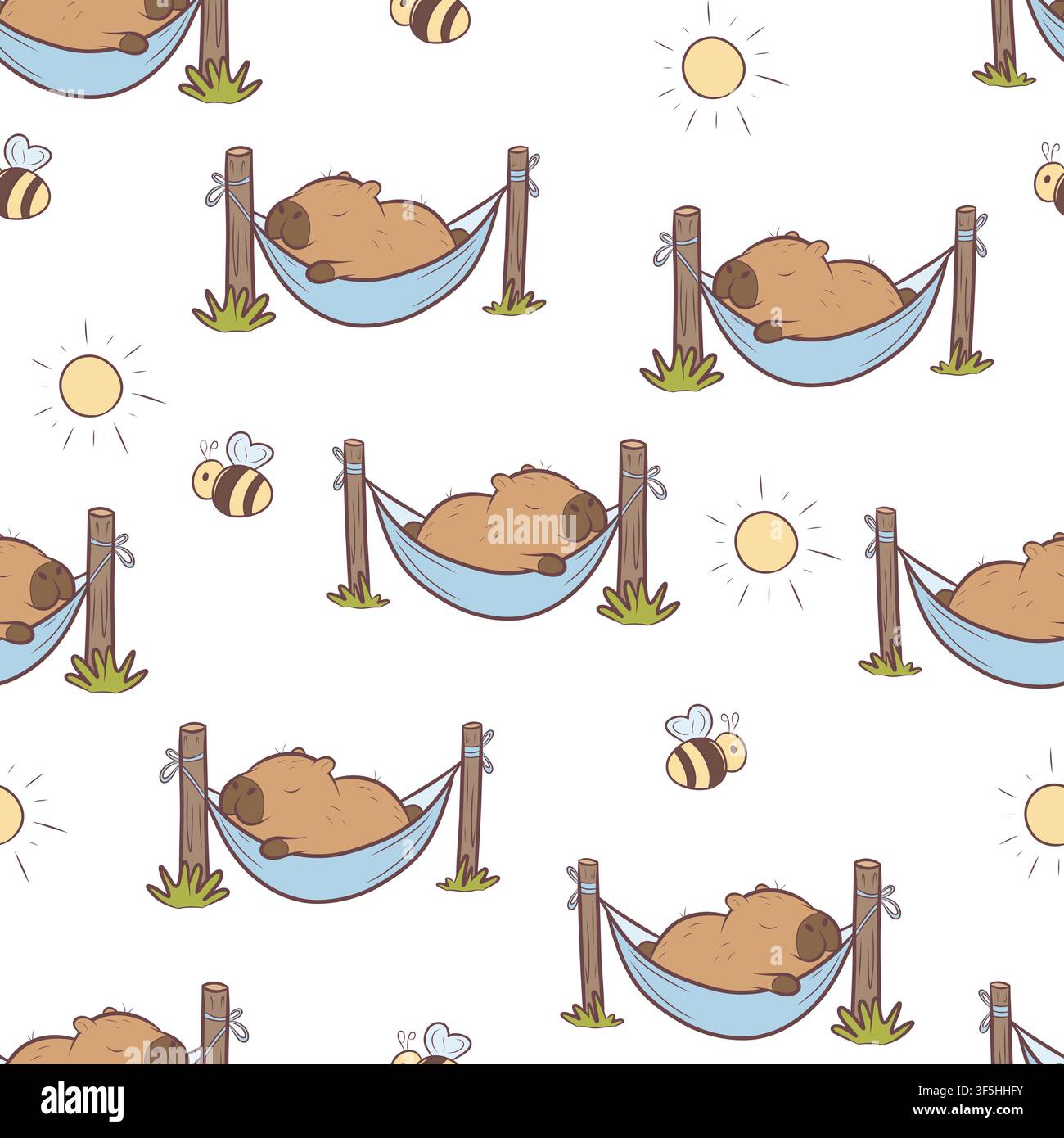 Vector seamless pattern sleeping capybaras in hammocks Stock Vector