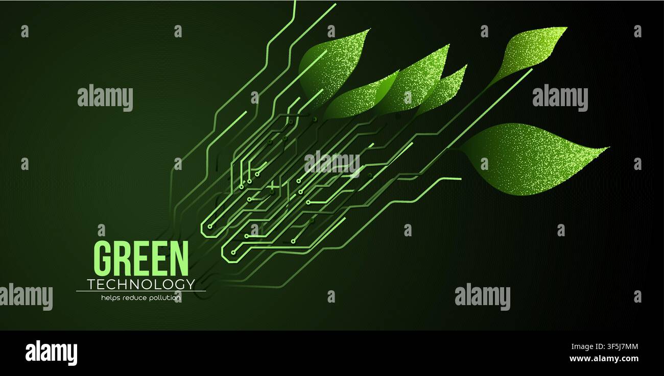 Plant with green leaves growing from electronic circuit. Grows nature. Stock Vector
