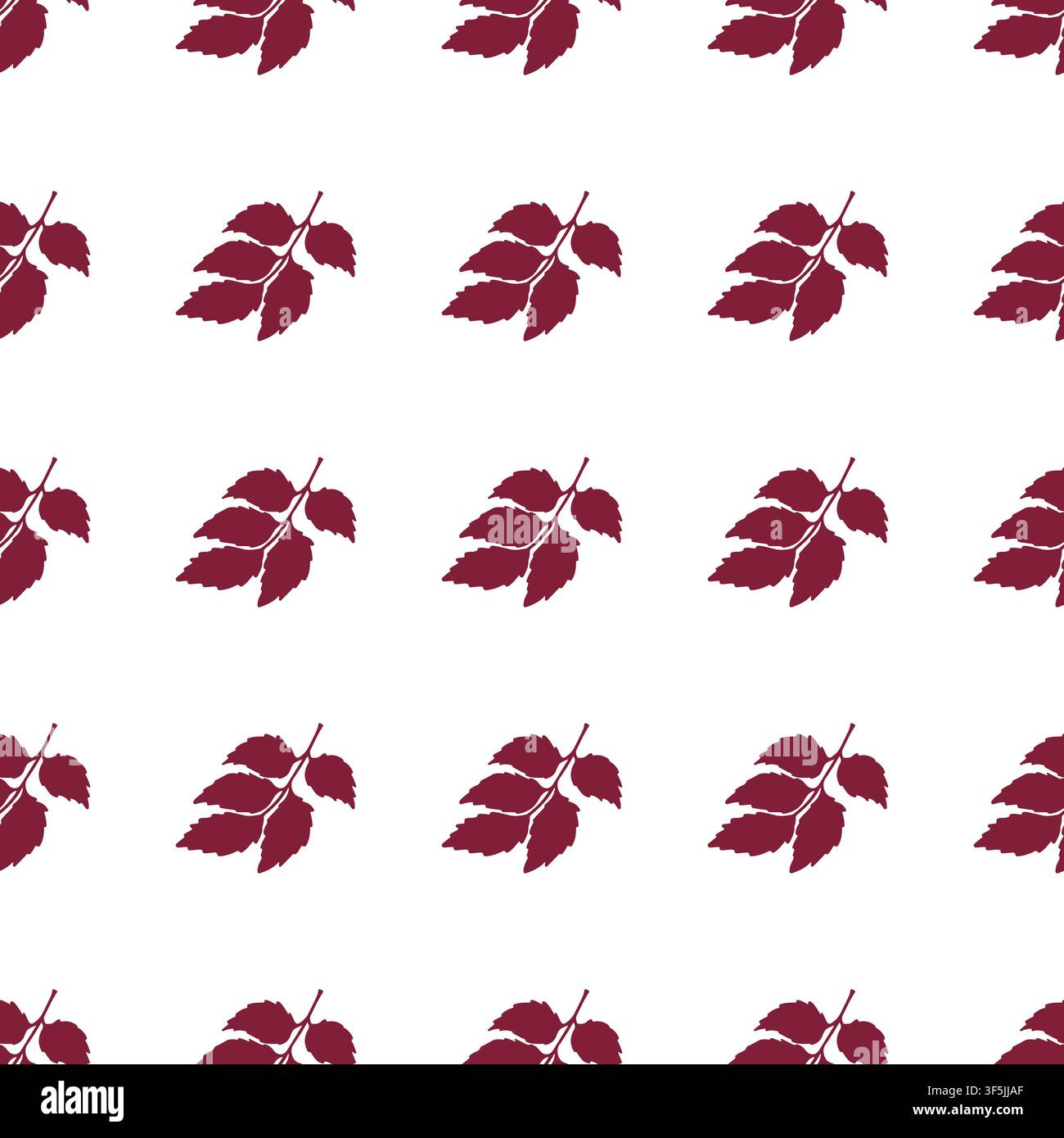 Vector seamless pattern with burgundy autumn leaves on white background. Minimal botanical print for back to school, thanksgiving, and paper. Stock Vector