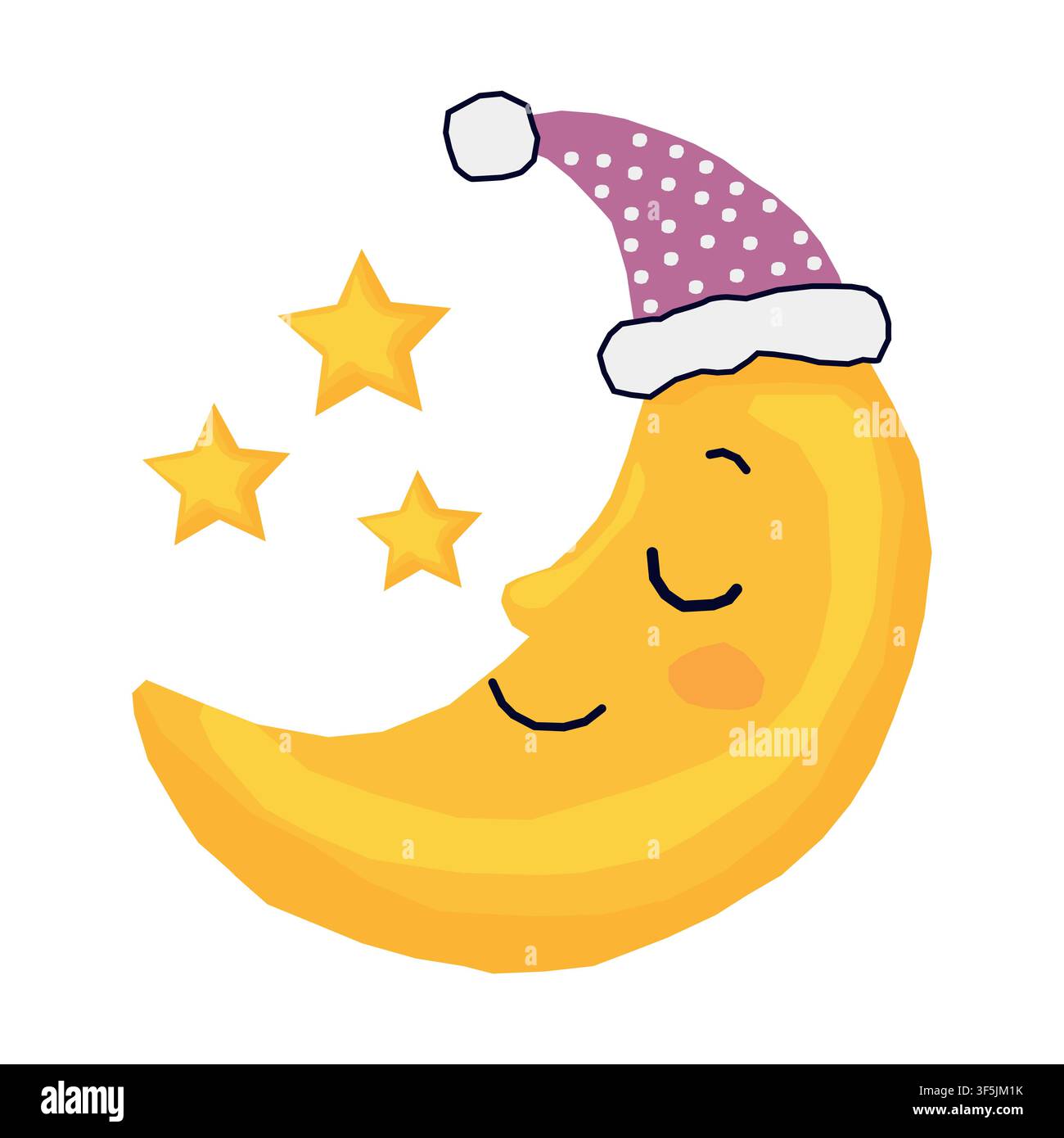 Cute sleeping moon cartoon vector illustration isolated on white background Stock Vector