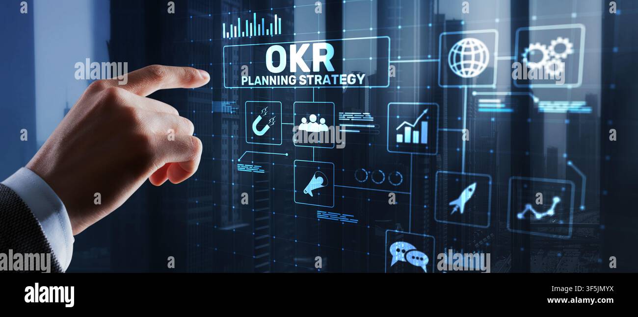 OKR planning strategy system for business performance management with interactive digital interface Stock Photo