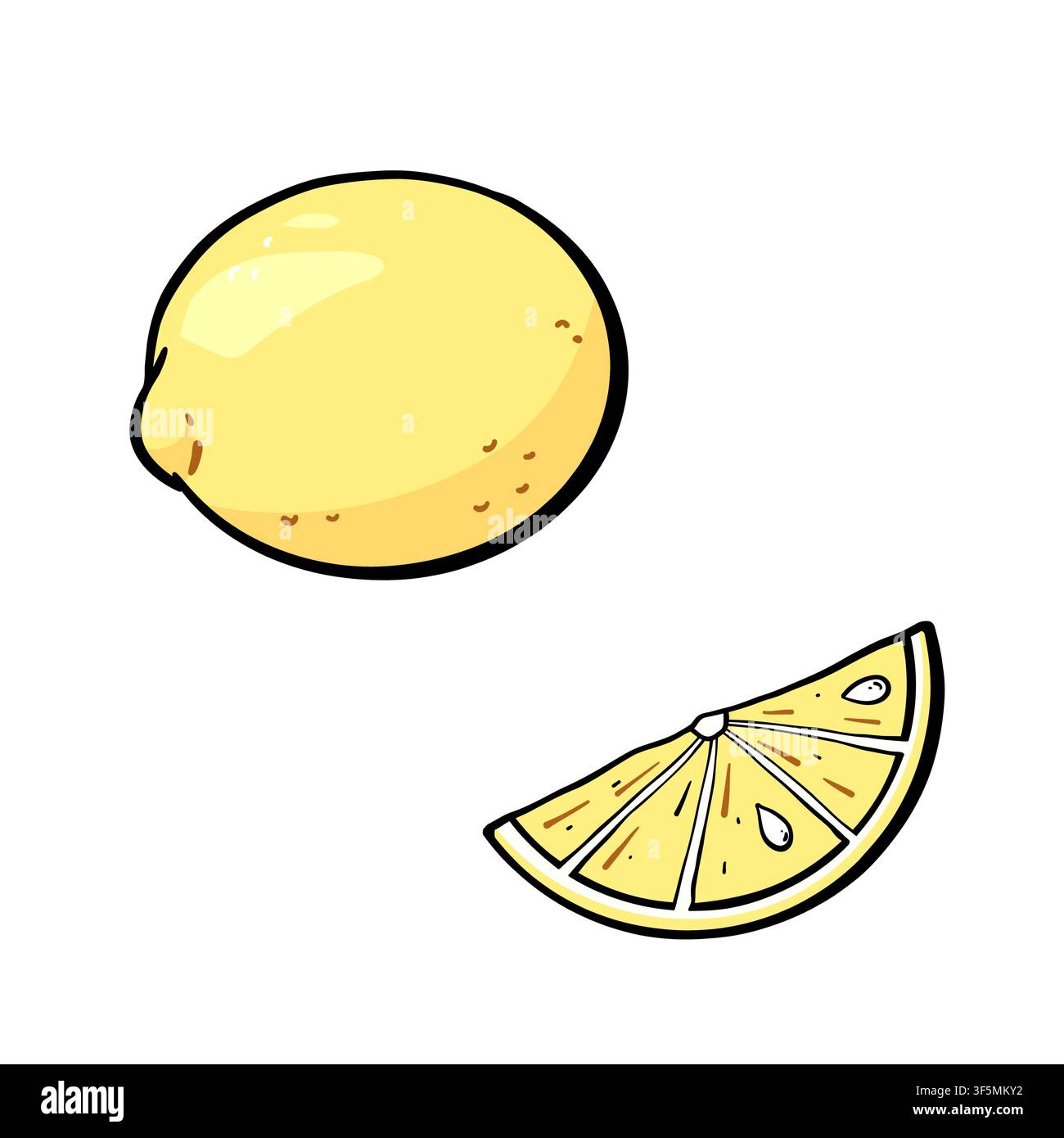 Fresh Lemon Vector Set with Whole Fruit and Citrus Slice Stock Vector