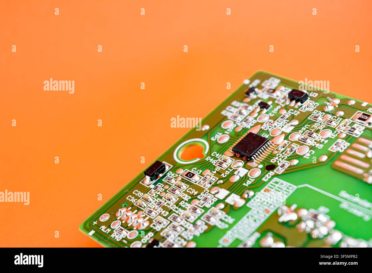Electronic circuit board with integrated chipset processor soldered in surface Stock Photo