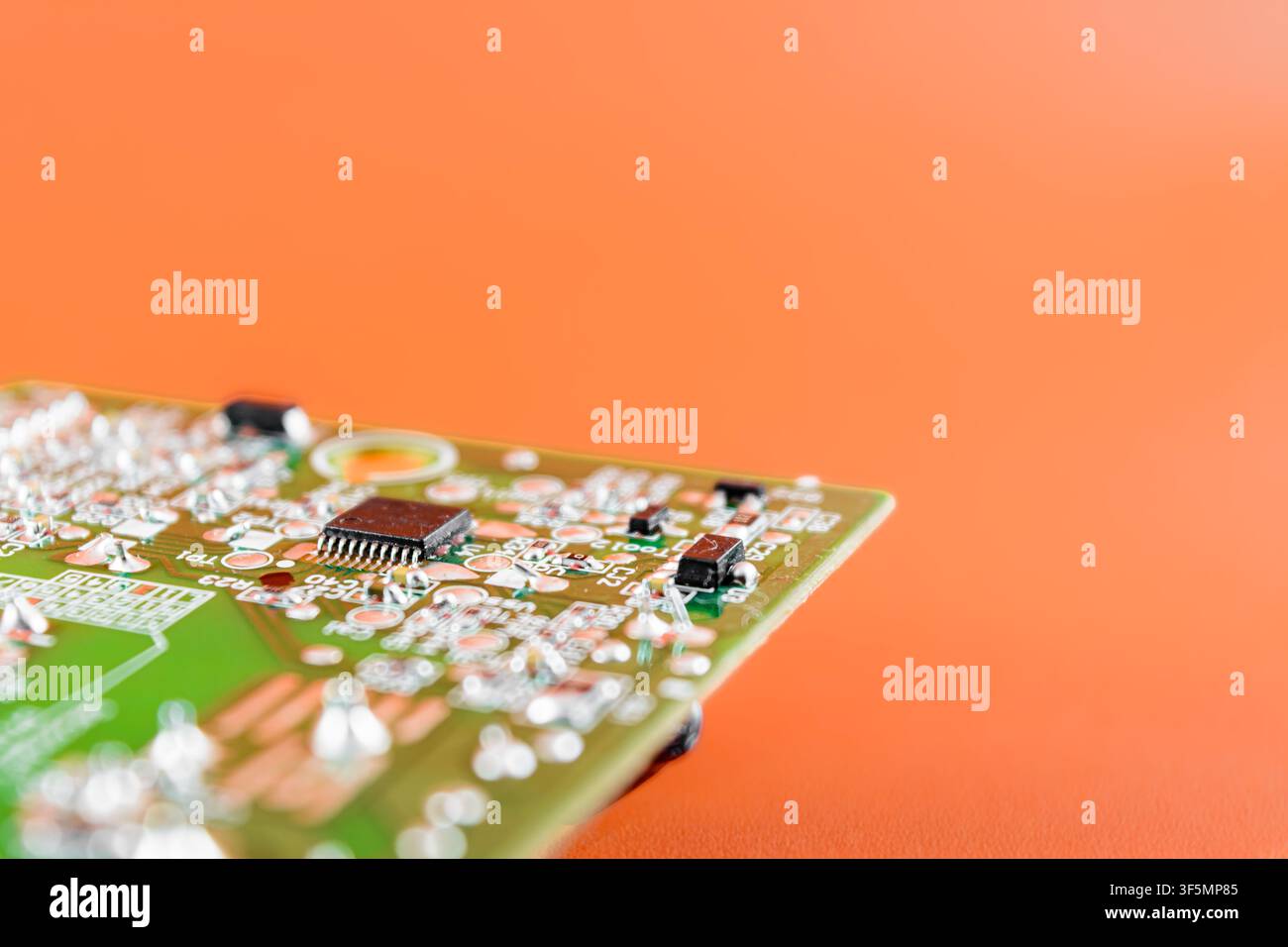Electronic circuit board with chipset processor soldered in the surface Stock Photo