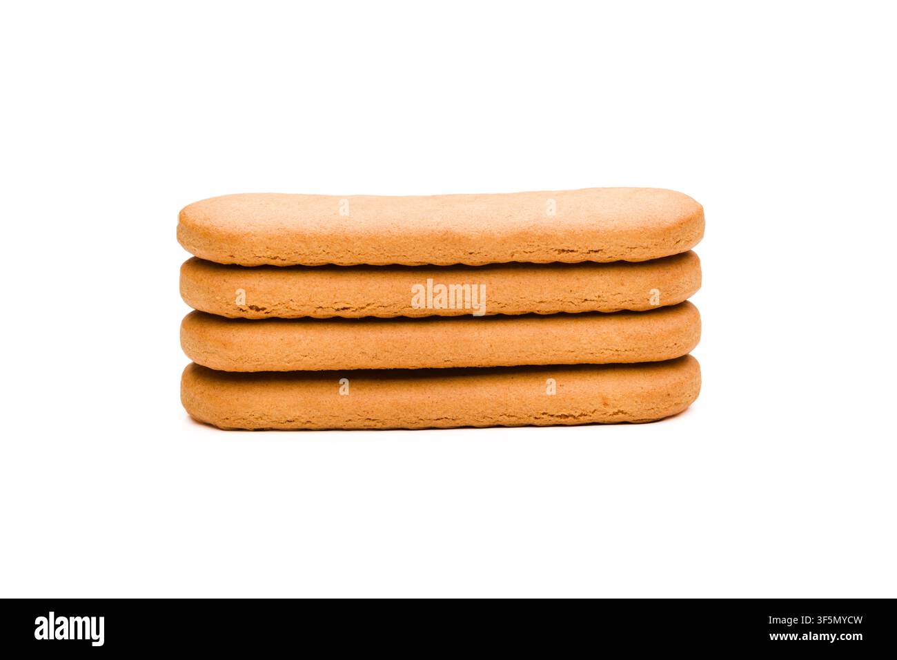 Stack of four plain rectangular biscuits isolated on white background Stock Photo
