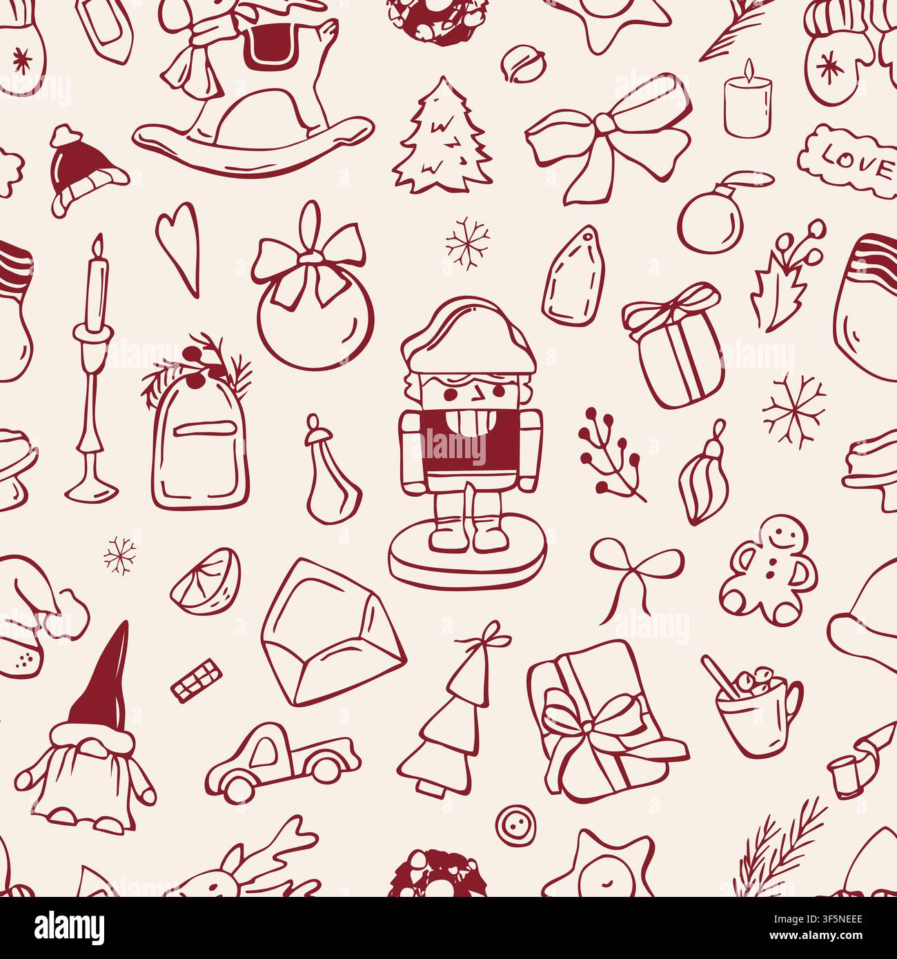 Hand drawn Christmas nutcracker seamless pattern vector doodle illustration Stock Vector