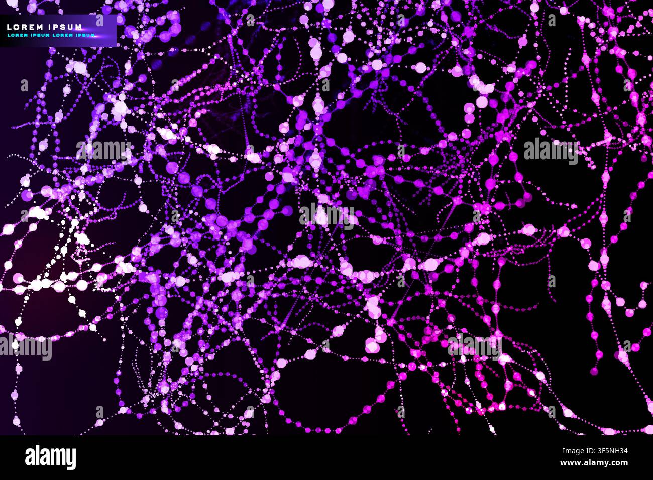 Abstract purple neural network background, glowing dotted node connection web pattern on dark, futuristic science tech vector template. Stock Vector