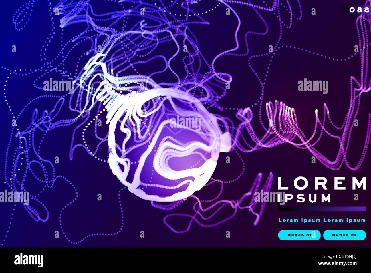 Abstract virus cell background with purple blue glowing network line design, futuristic science banner template Stock Vector