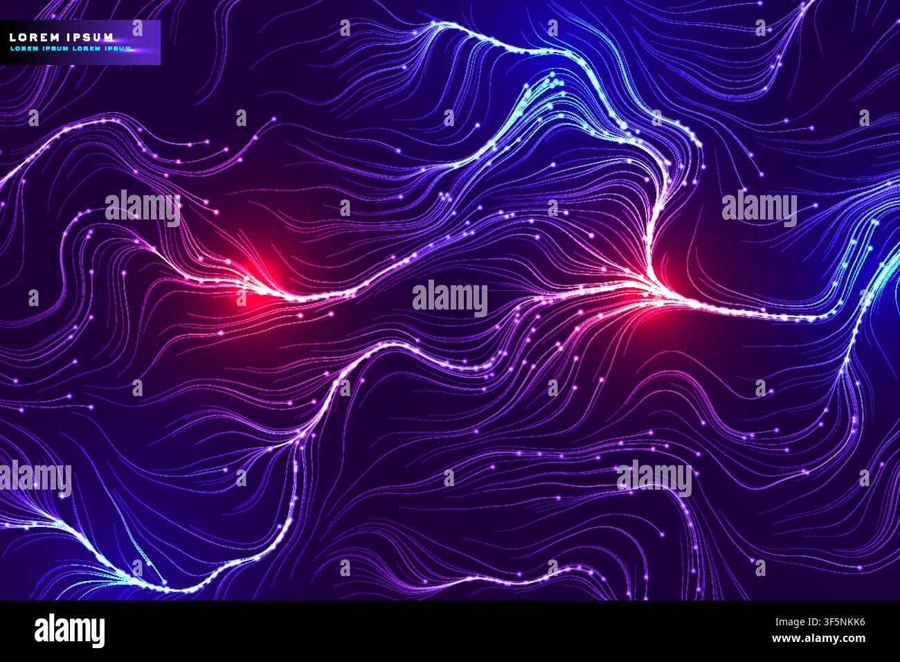Abstract wave line background with blue purple glowing network pattern, futuristic energy banner template design Stock Vector
