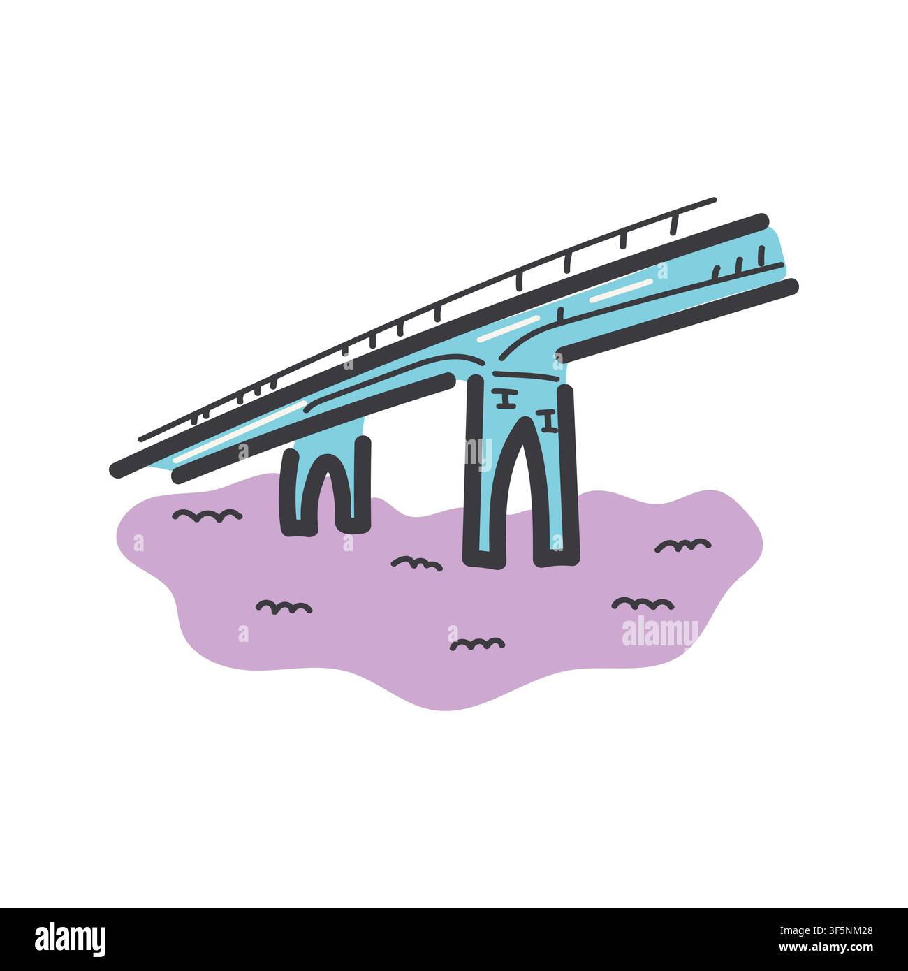 Bridge over water, flat vector illustration Stock Vector