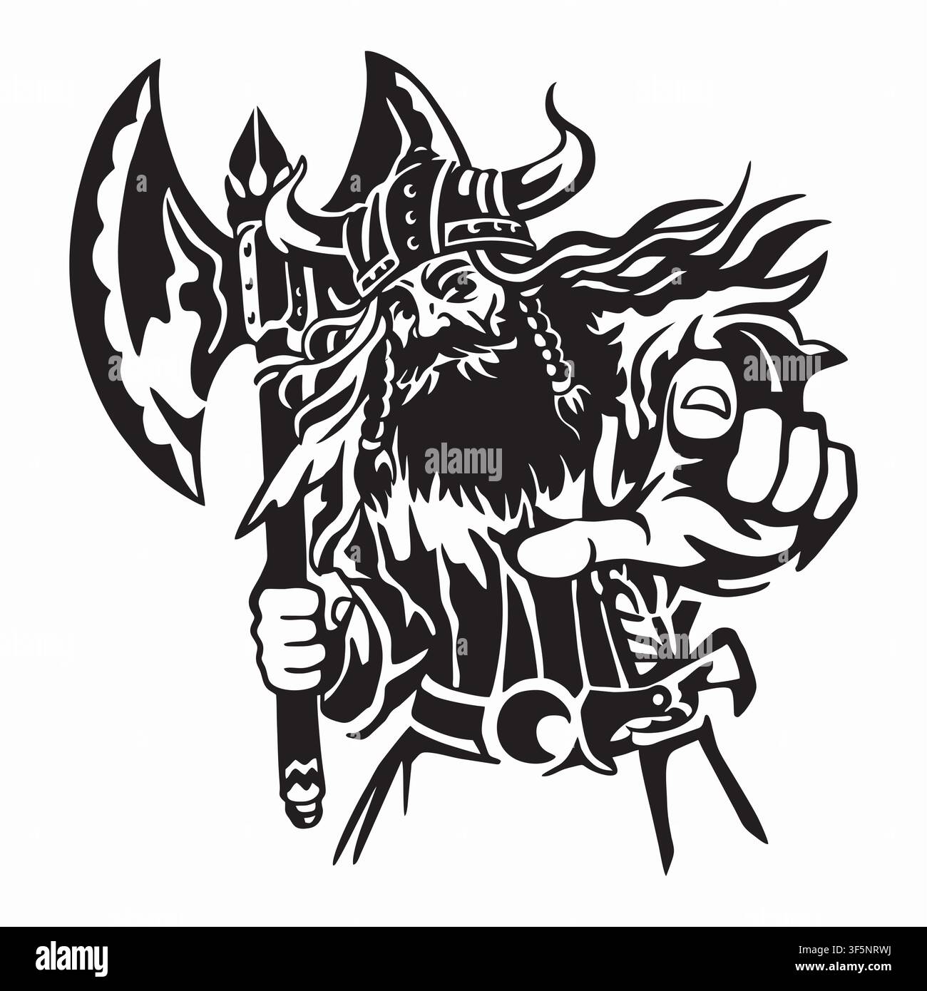 Viking Warrior with Battle Axe Art Stock Vector