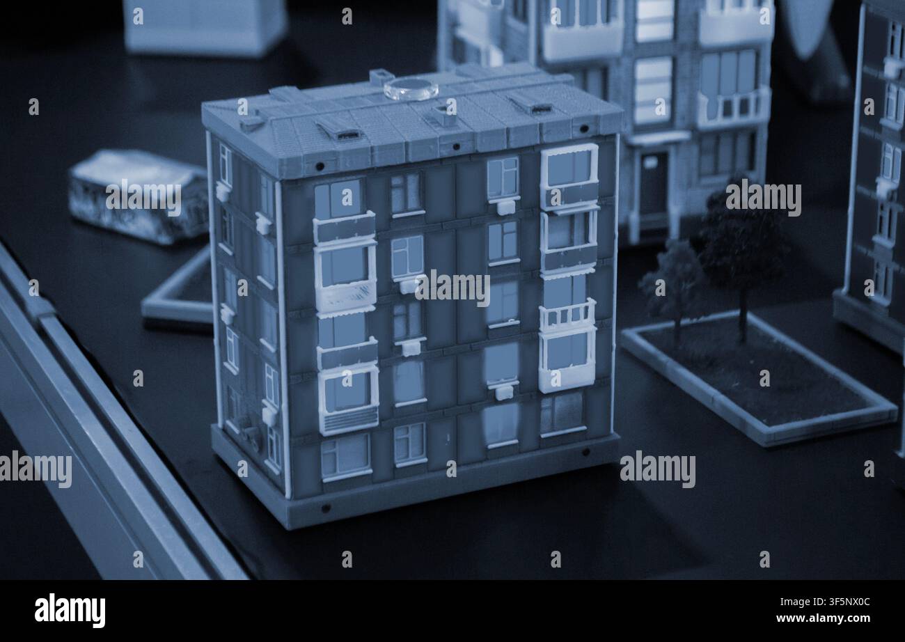 Art models buildings printed on 3D printer. Different objects created on 3D printer from molten plastic. 3D printed different objects. Modern new modern additive progressive technologies. 3D printing Stock Photo