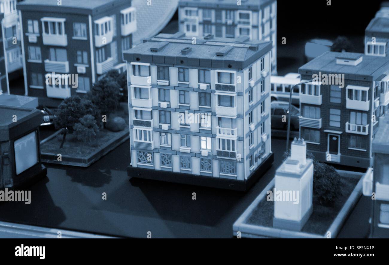 Art models buildings printed on 3D printer. Different objects created on 3D printer from molten plastic. 3D printed different objects. Modern new modern additive progressive technologies. 3D printing Stock Photo