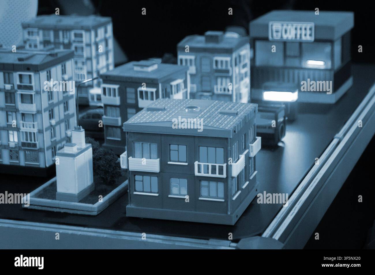Art models buildings printed on 3D printer. Different objects created on 3D printer from molten plastic. 3D printed different objects. Modern new modern additive progressive technologies. 3D printing Stock Photo