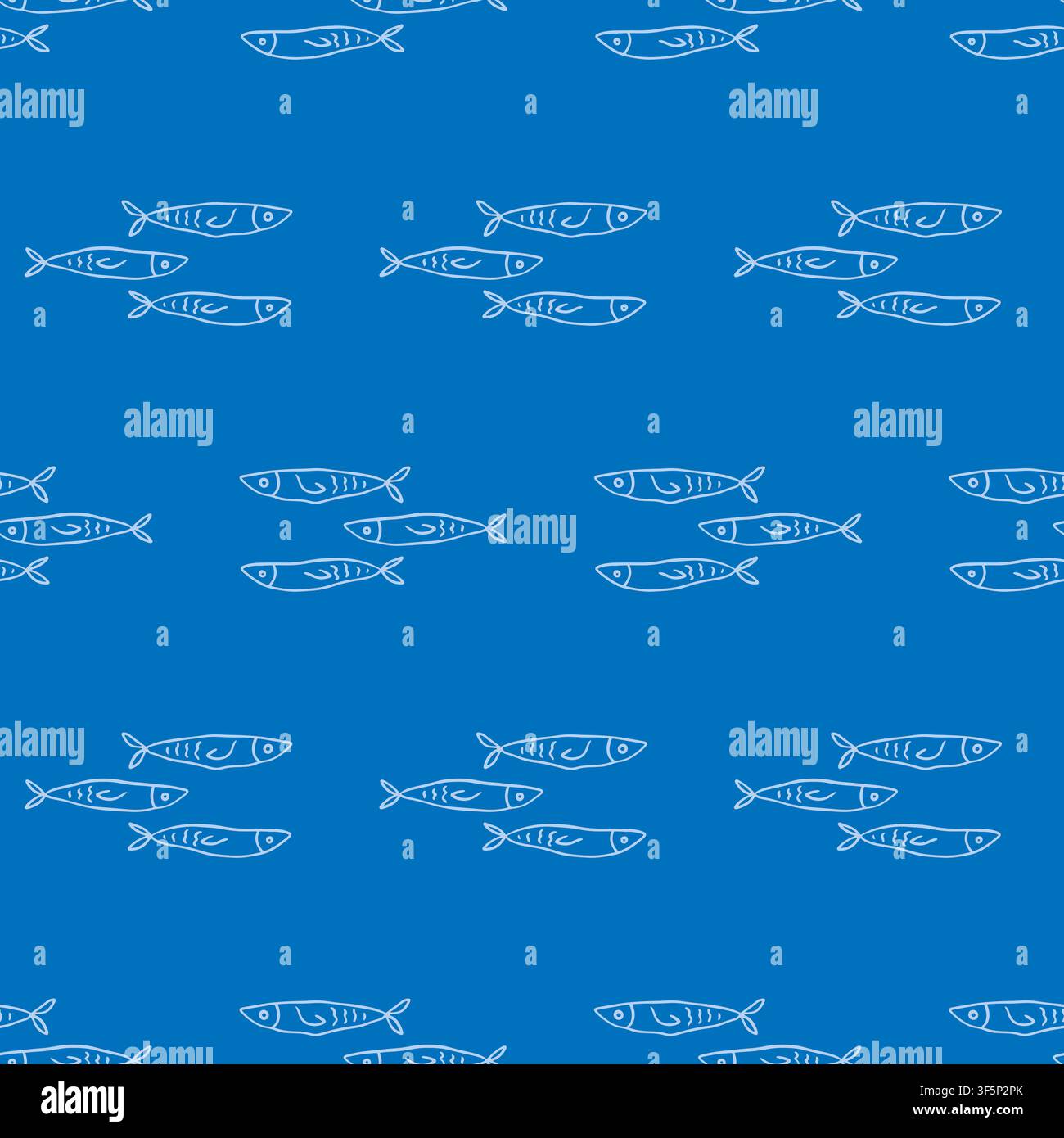 Blue fish seamless pattern with small fish icons Stock Vector