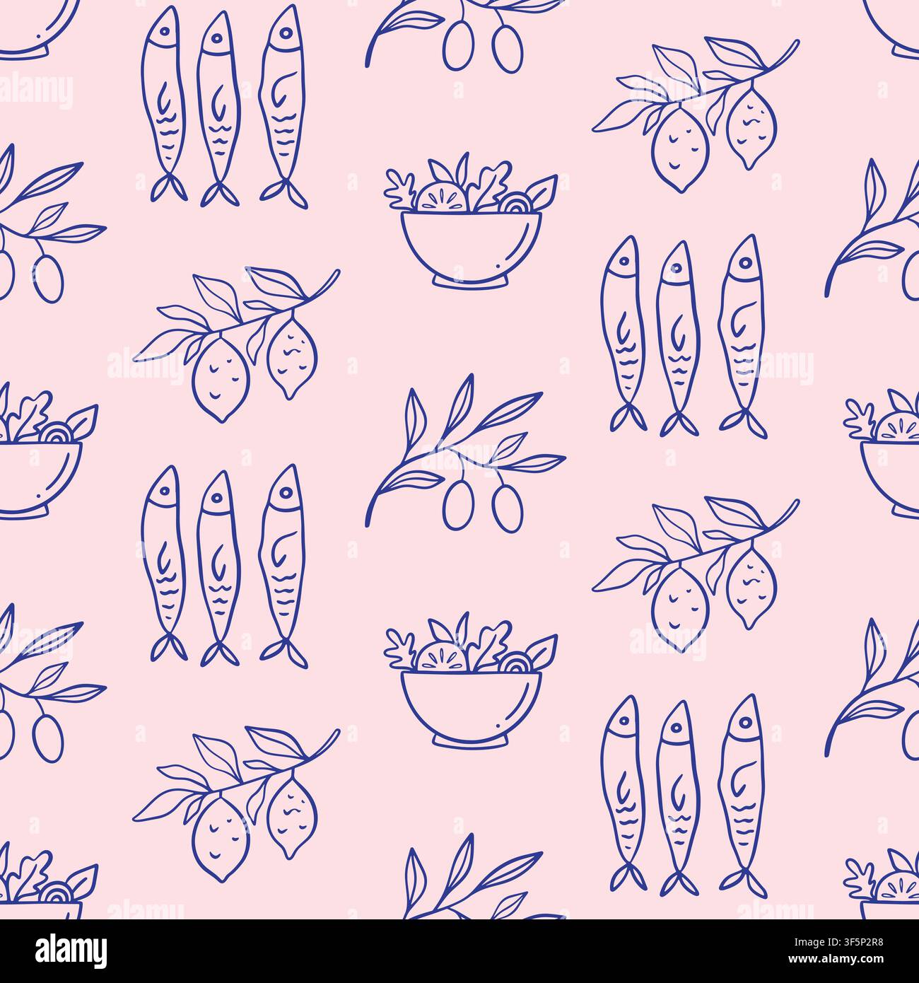 Italy Mediterranean food vector seamless pattern Stock Vector