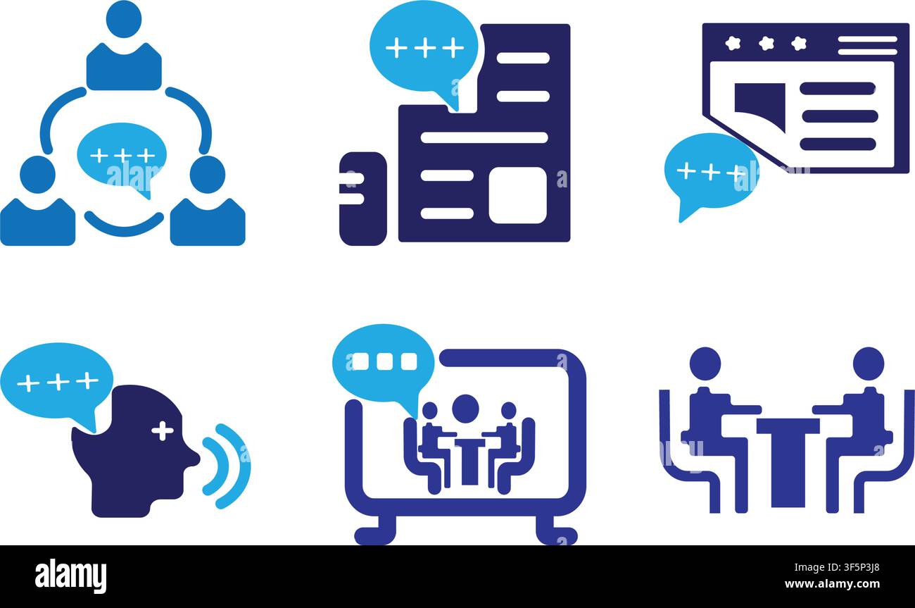 Communication flat icon set with editable stroke for social interface design Stock Vector