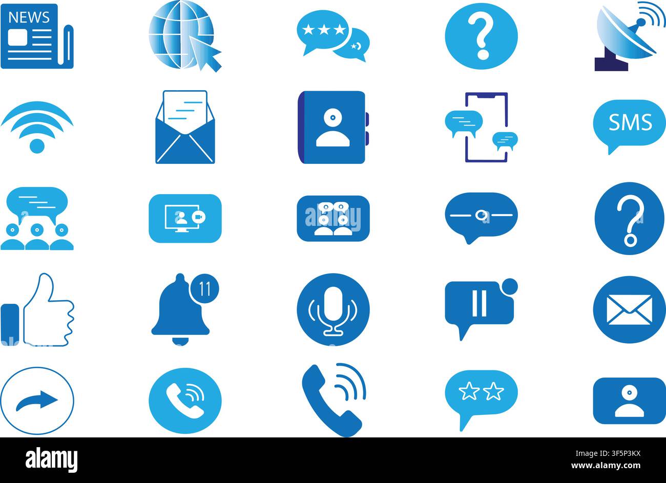 Communication flat icon set with editable stroke for social interface design Stock Vector