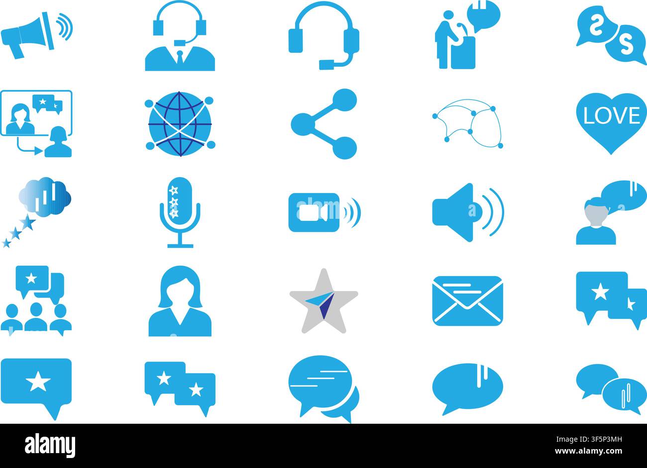 Communication flat icon set with editable stroke for social interface design Stock Vector