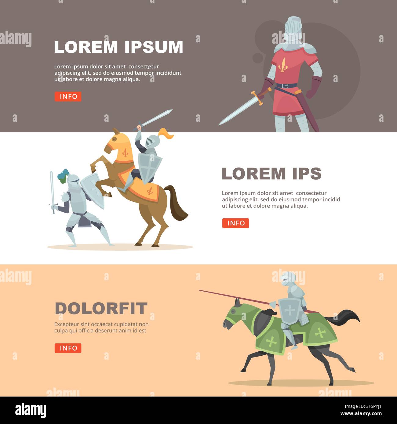 Medieval knights website banner set vector illustration Stock Vector