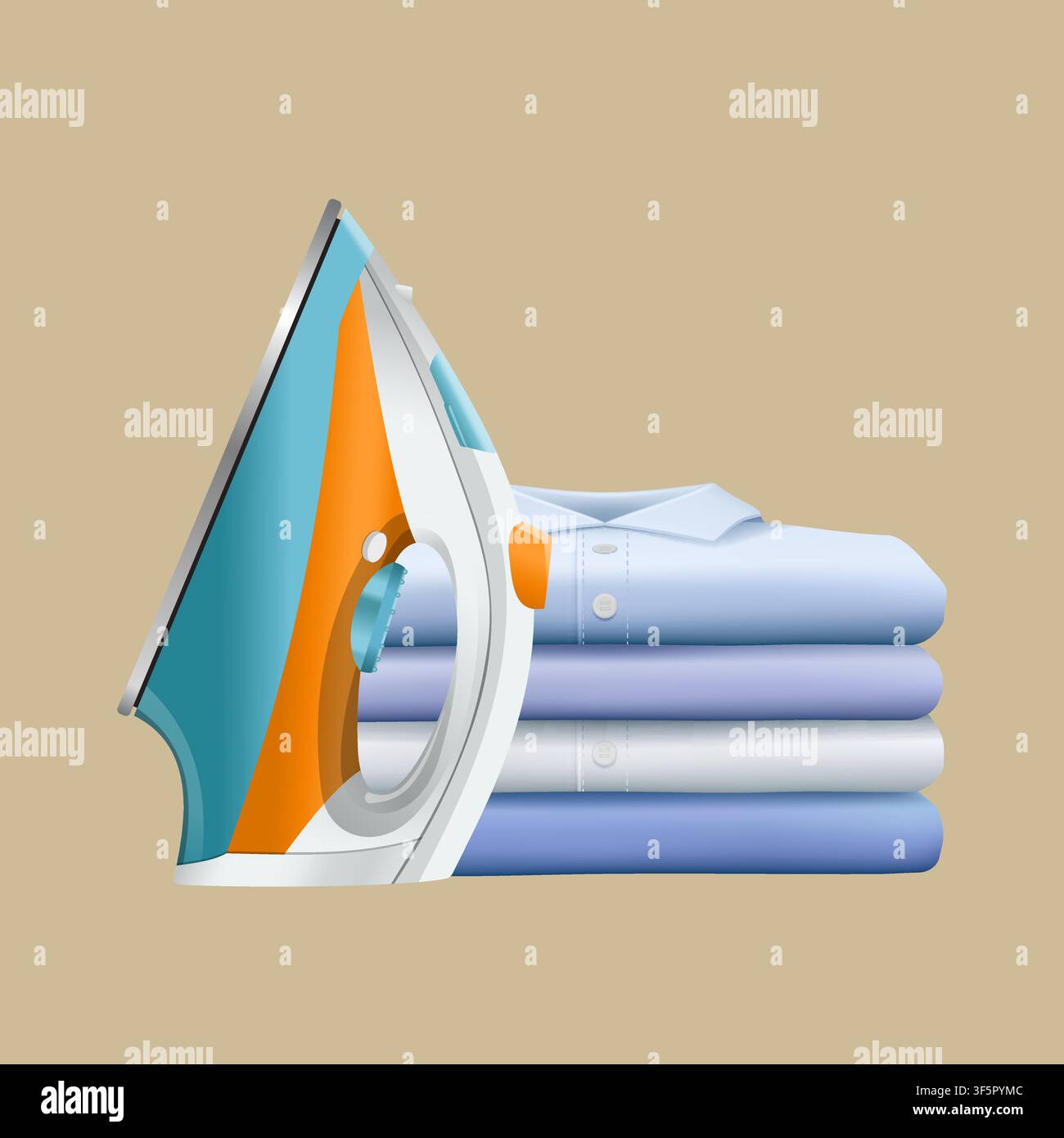 Steam iron and folded shirts laundry vector illustration Stock Vector