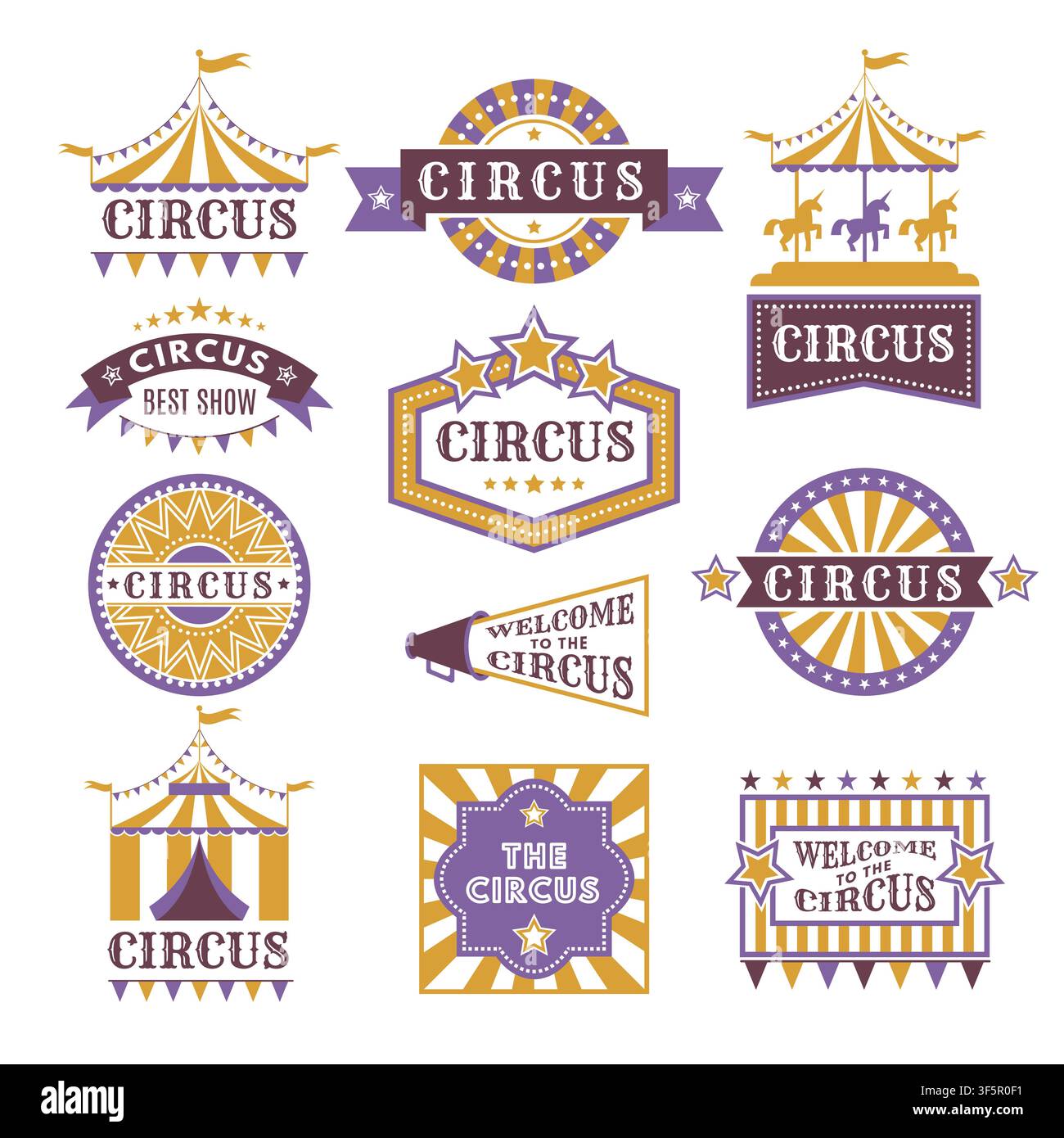 Vintage circus badges and labels vector set Stock Vector
