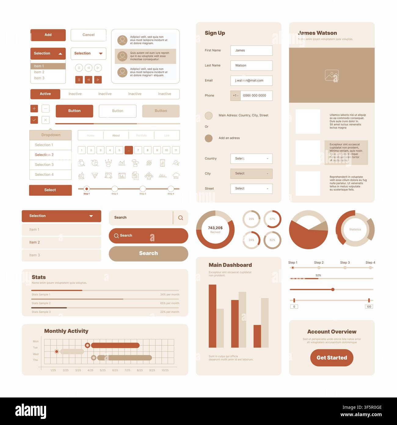 Web and mobile app UI kit dashboard design elements vector template Stock Vector