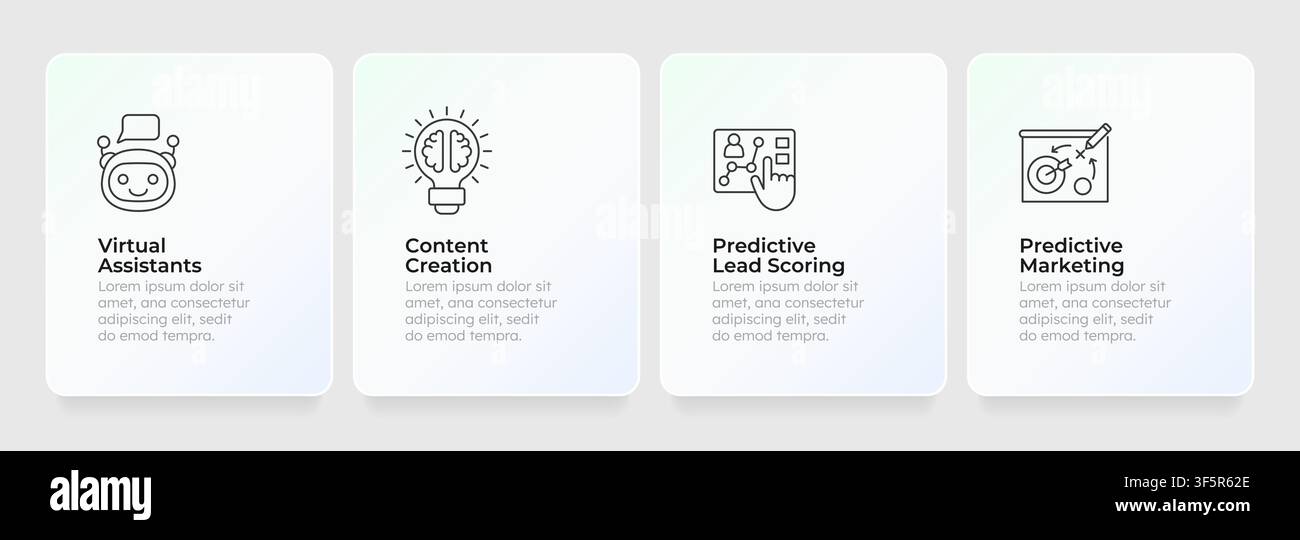 Scalable machine learning utilities feature cards layout Stock Vector