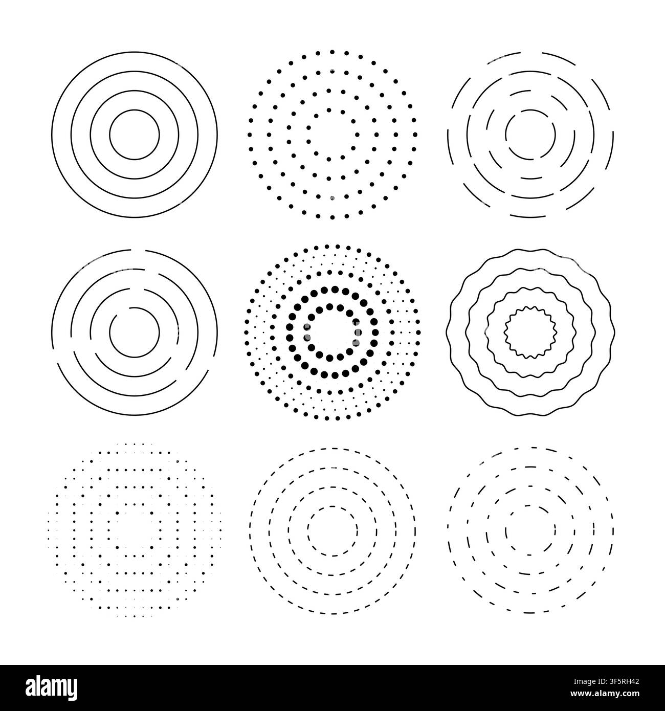 Circle dot vector pattern round line background design. Abstract circle frame circular spiral line wave design Stock Vector