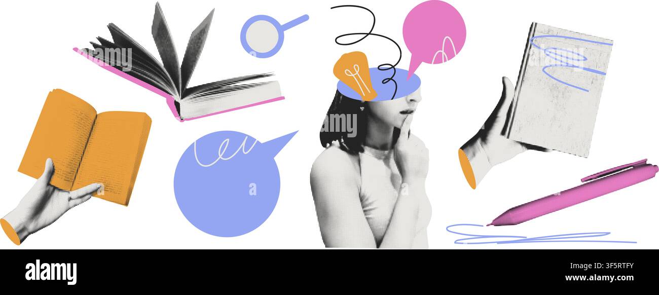 Education and brainstorming collage concept vector illustration  Stock Vector