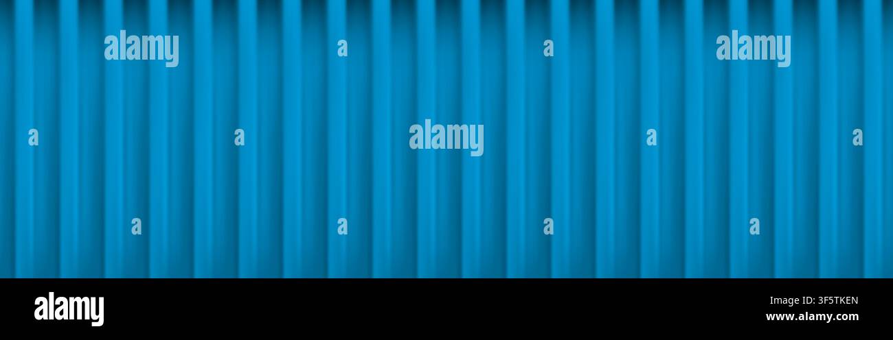 Blue vertical corrugated metal container seamless texture. Roof, facade, garage vertical line panel pattern. Realistic siding cargo container bg. Vect Stock Vector
