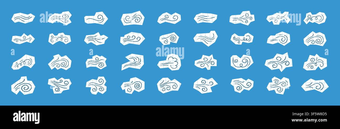 Doodle wind motion. Dynamic wind and wave scribble. Blue air flow scrapbook sticker. Crayon vector in collage style Stock Vector