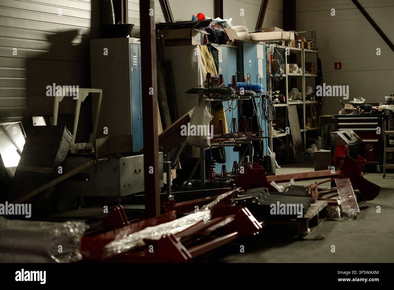 Industrial Metal Workshop with Welding Equipment and Tools Stock Photo
