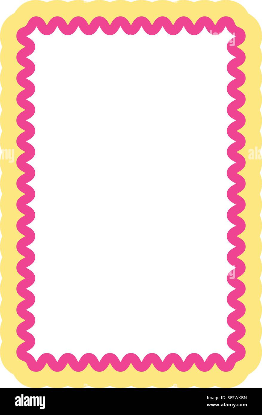 Yellow Pink Scalloped Rectangle Frame Vector Illustration Decorative Rounded Border Abstract Shape Printable Design Element Stock Vector