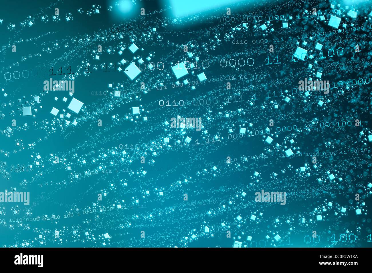 Glowing Technology Background with Binary Code and blue Particles Stock Photo