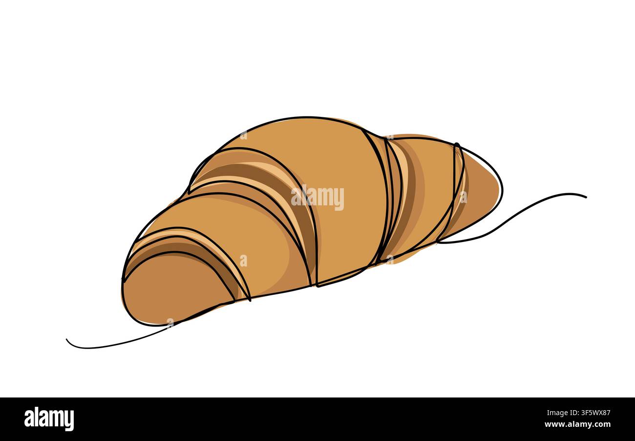 Continuous one line drawing. Croissant icon badge bakery. Linear style. Stock Vector