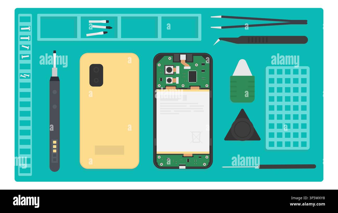 Phone Repair Tools Workbench Layout Stock Vector