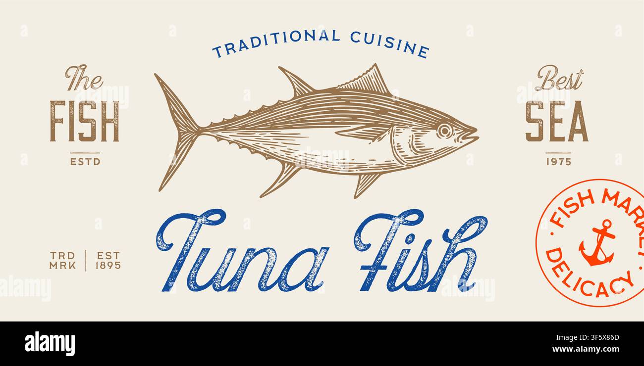 Tuna Fish, seafood, sketch Stock Vector
