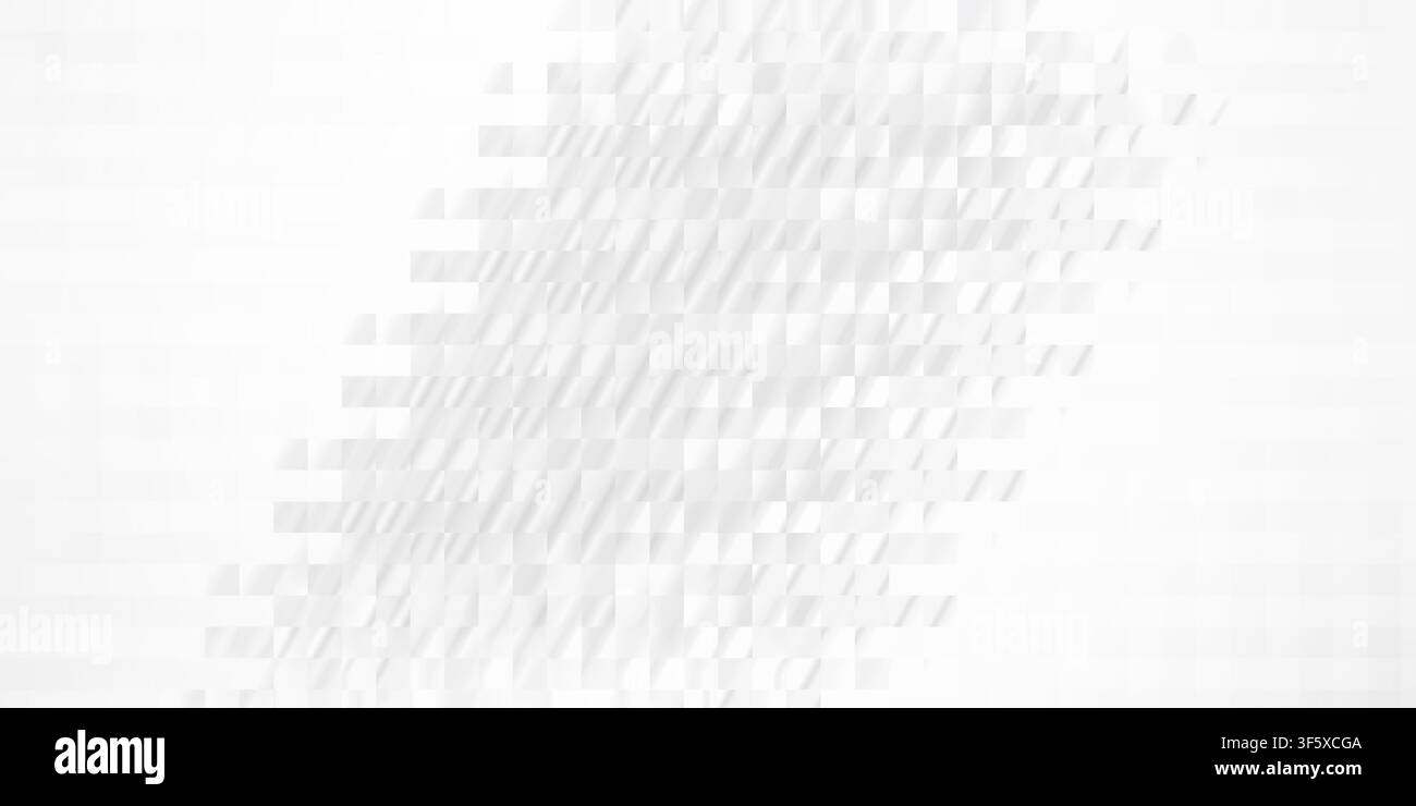 A clean and minimalist abstract background featuring a white square pixel mosaic pattern with subtle light and shadow effects. Stock Photo