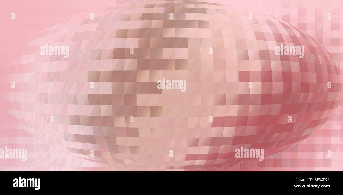 An abstract background featuring a central spherical distortion effect made of pink and light red rectangular pixels, creating a soft, vibrant texture Stock Photo