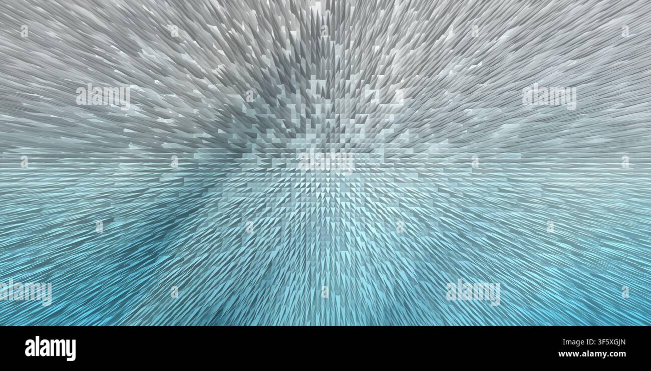An abstract 3D background composed of sharp, extruded spikes creating a textured surface with a smooth transition from white to deep blue. Stock Photo