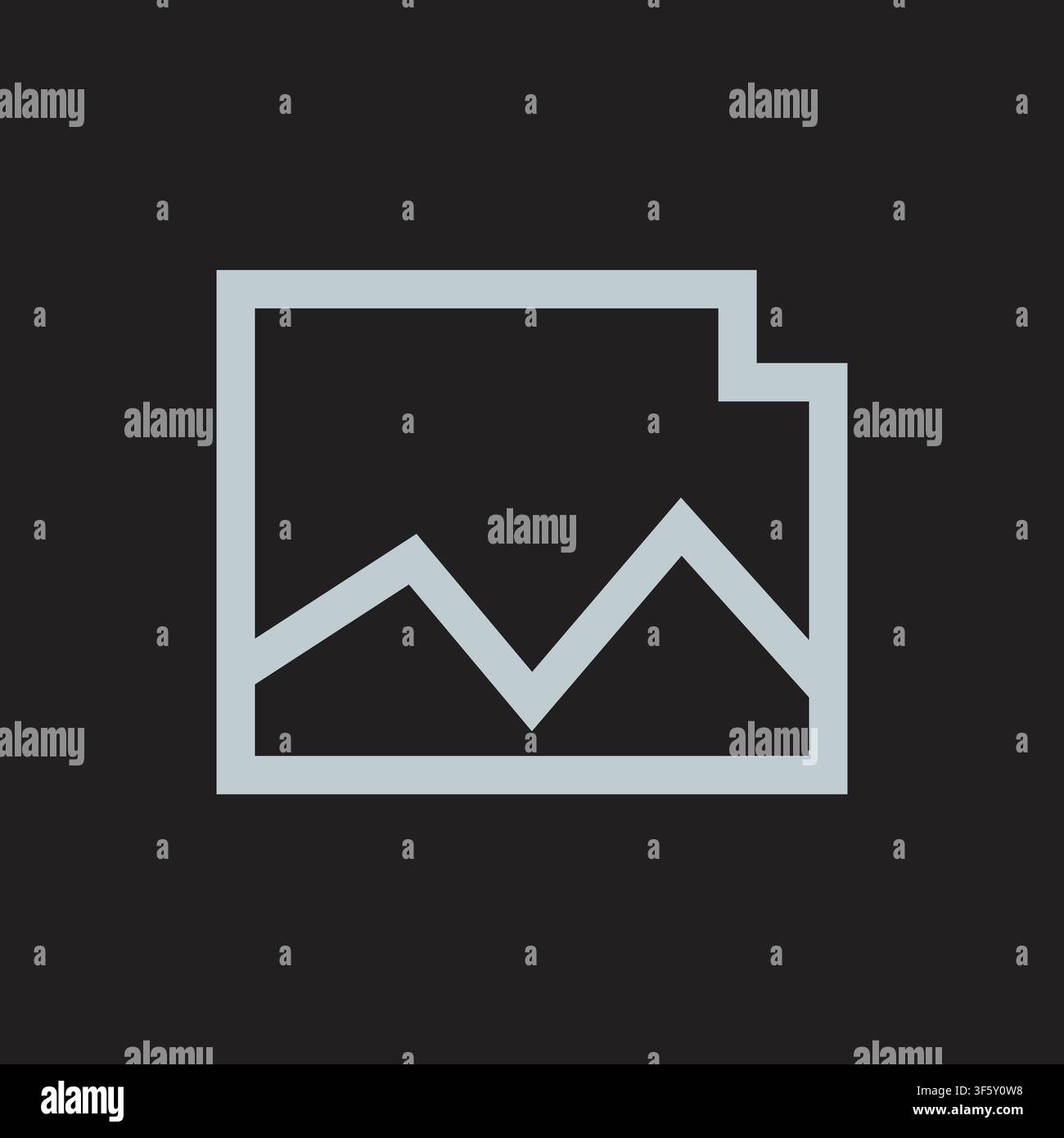 Minimal Image Placeholder Icon with Mountain Landscape Outline on Dark Background, Simple Gallery Frame Symbol for Photo, Media, Design and Web Interf Stock Vector