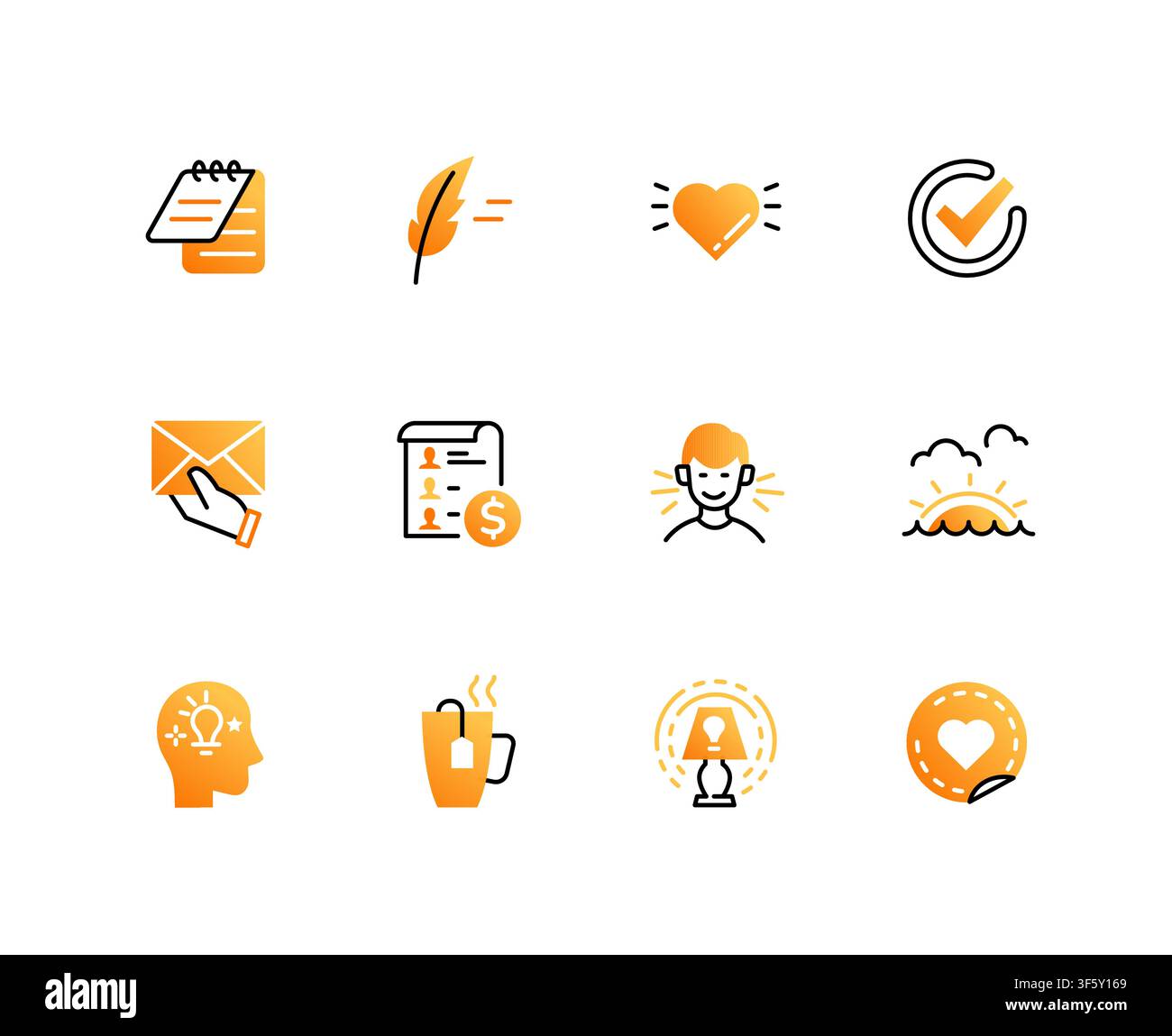 Gratitude Practice Line Design Icons Set Stock Vector