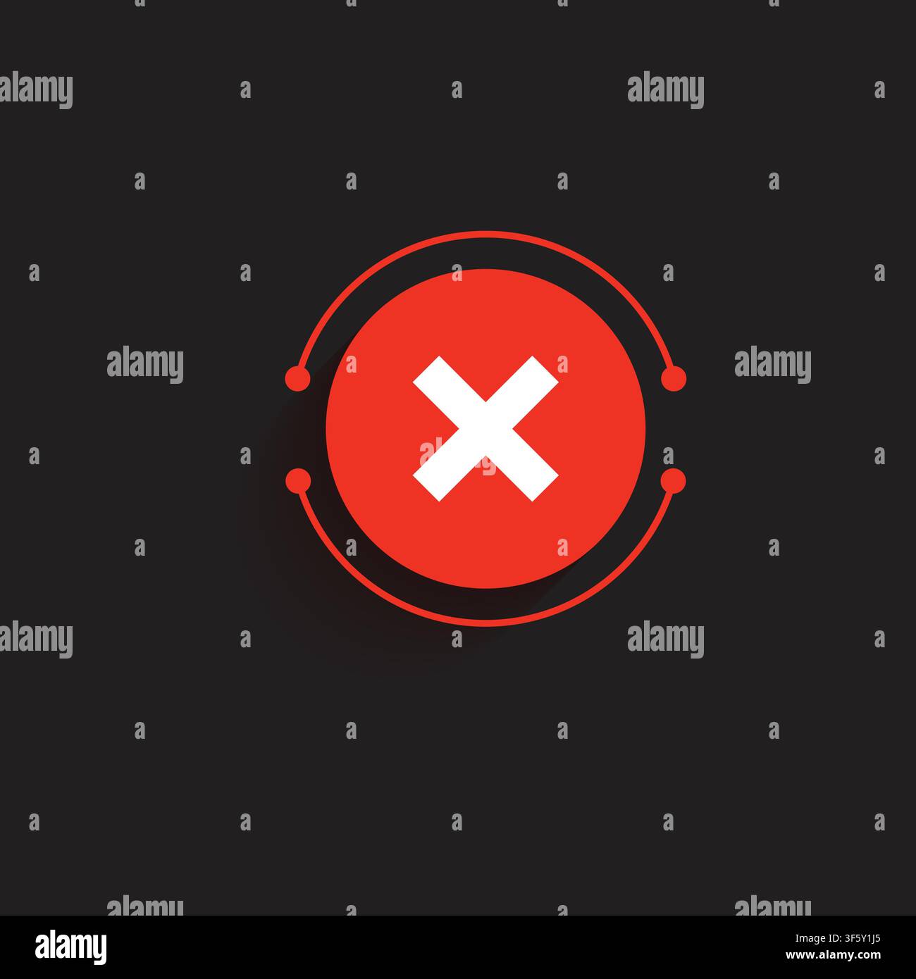 Modern Red Cross Cancel Icon with Circular Digital Interface Design Flat Vector Symbol for Error Warning and Close Button . Stock Vector