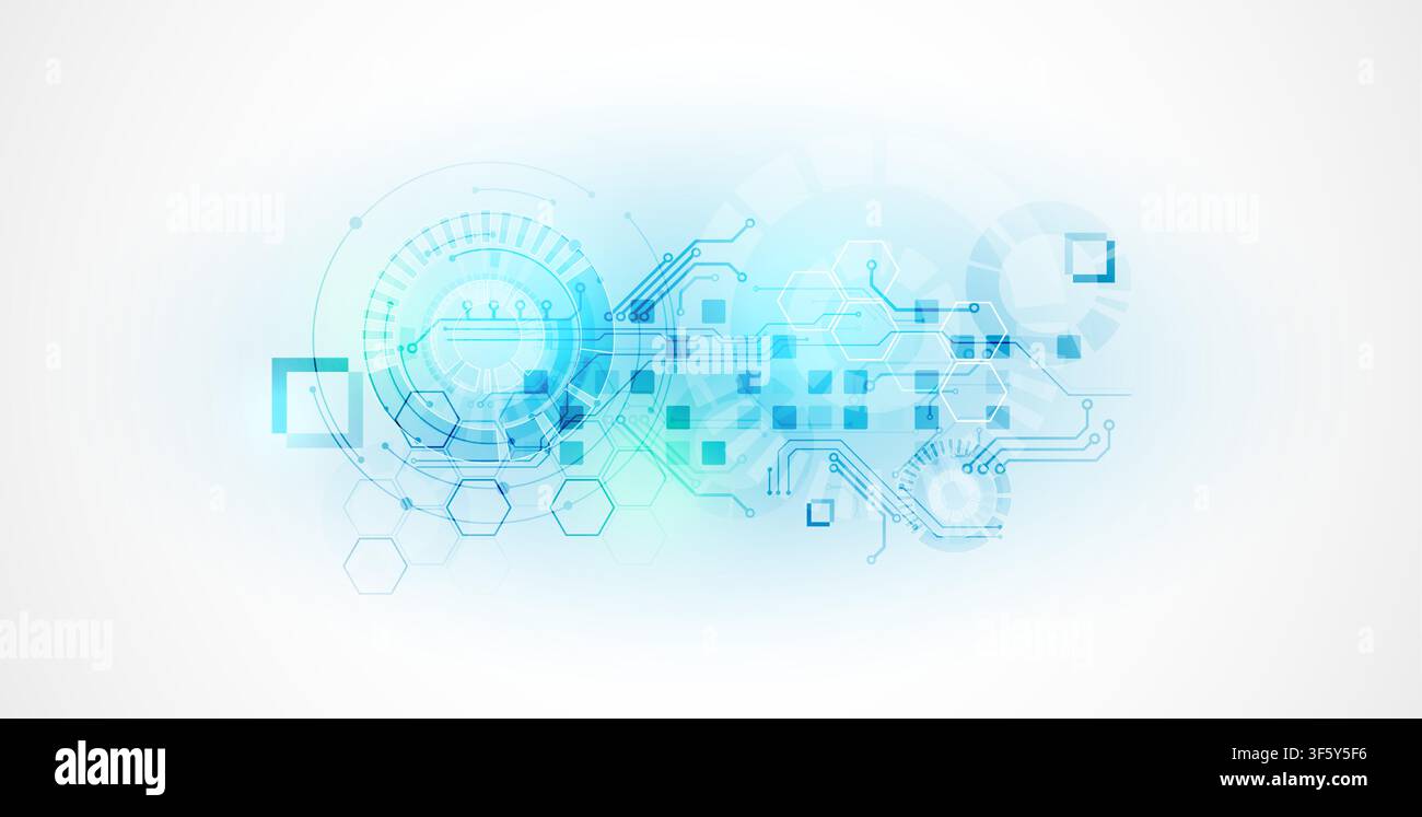 Abstract futuristic technology background with circuit board elements and hexagons. Vector Stock Vector