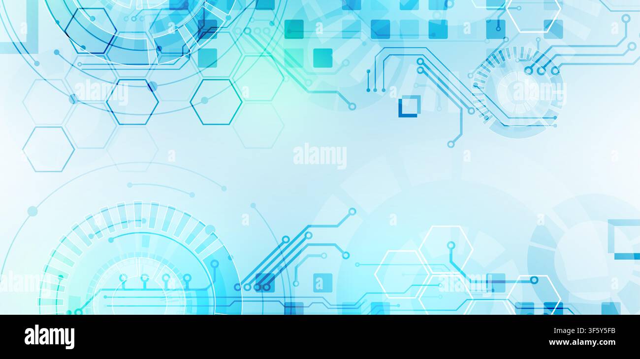 Abstract futuristic technology background with circuit board elements and hexagons. Vector Stock Vector