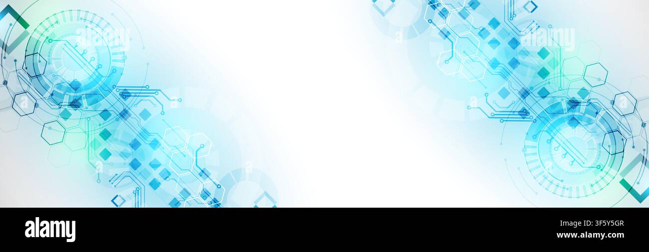 Abstract futuristic technology background with circuit board elements and hexagons. Vector Stock Vector